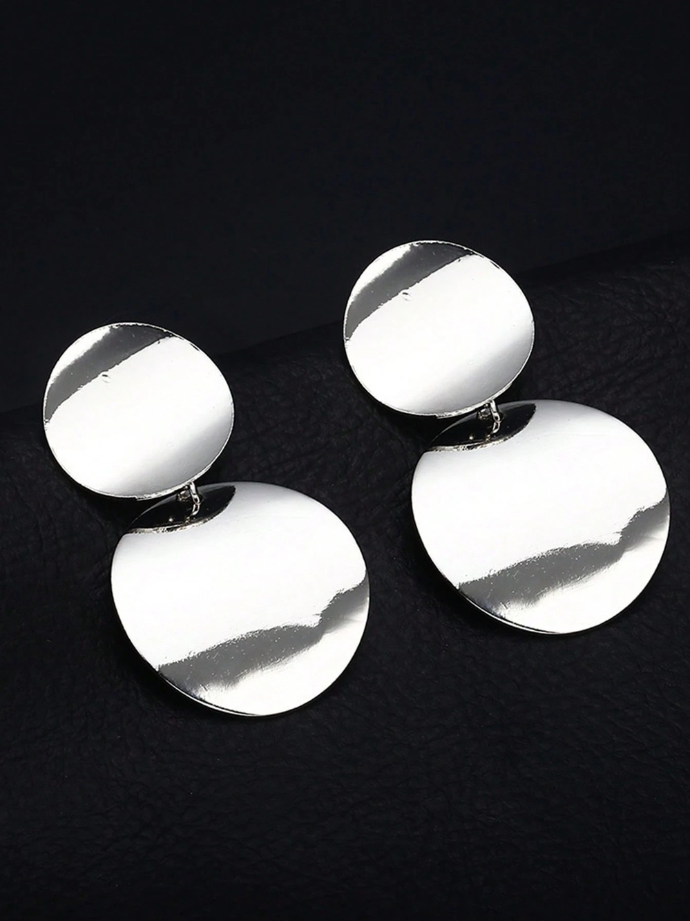 Silver Double Disc Drop Earrings - Women Jewelry
